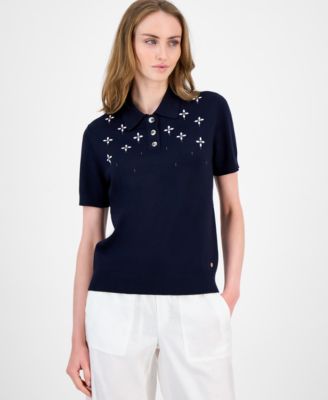 Women's Embellished Polo Sweater