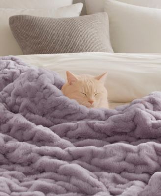 Ruched Reversible Faux-Fur Throw, 50" x 60"