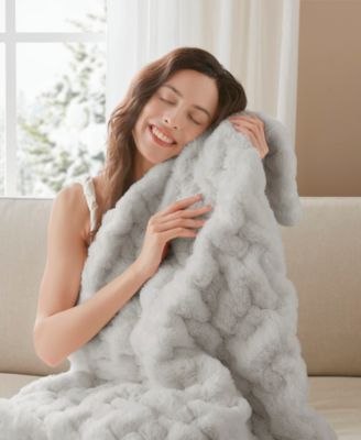 Ruched Reversible Faux-Fur Throw, 50" x 60"