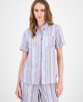 Tommy Hilfiger - Women's Striped Short-Sleeve Camp Shirt