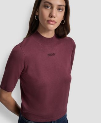 Petite Mock-Neck Embellished-Logo Sweater 