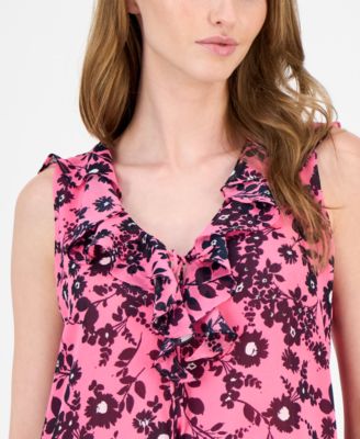 Women's Floral Ruffled Tie-Neck Top