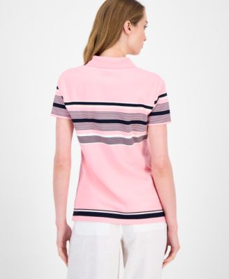 Women's Striped Piqu&eacute; Short-Sleeve Polo Shirt
