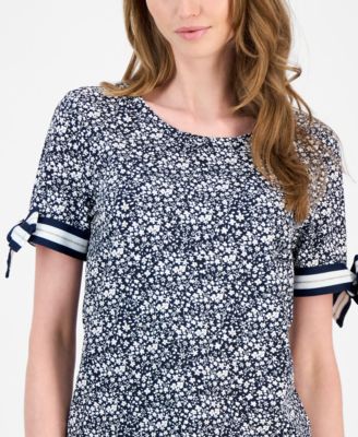 Women's Floral Tie-Sleeve T-Shirt 