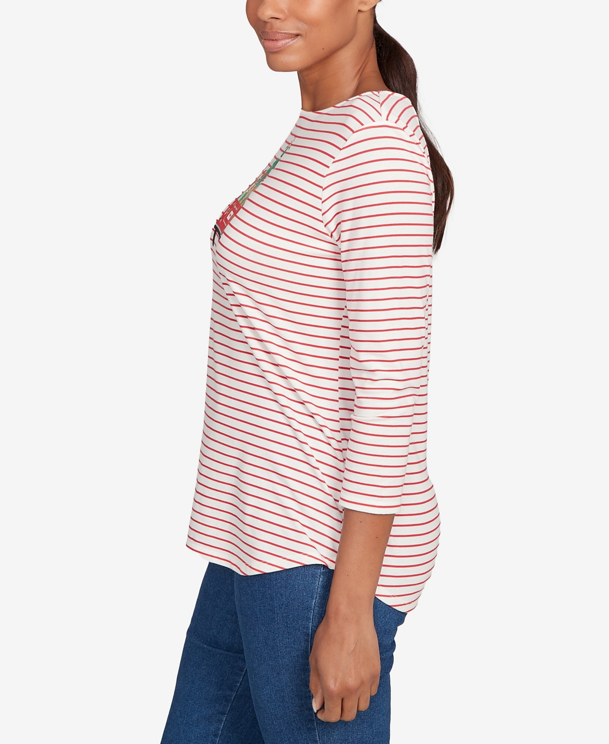 Ruby Rd. Petite Christmas Truck Striped Knit Top In Multi