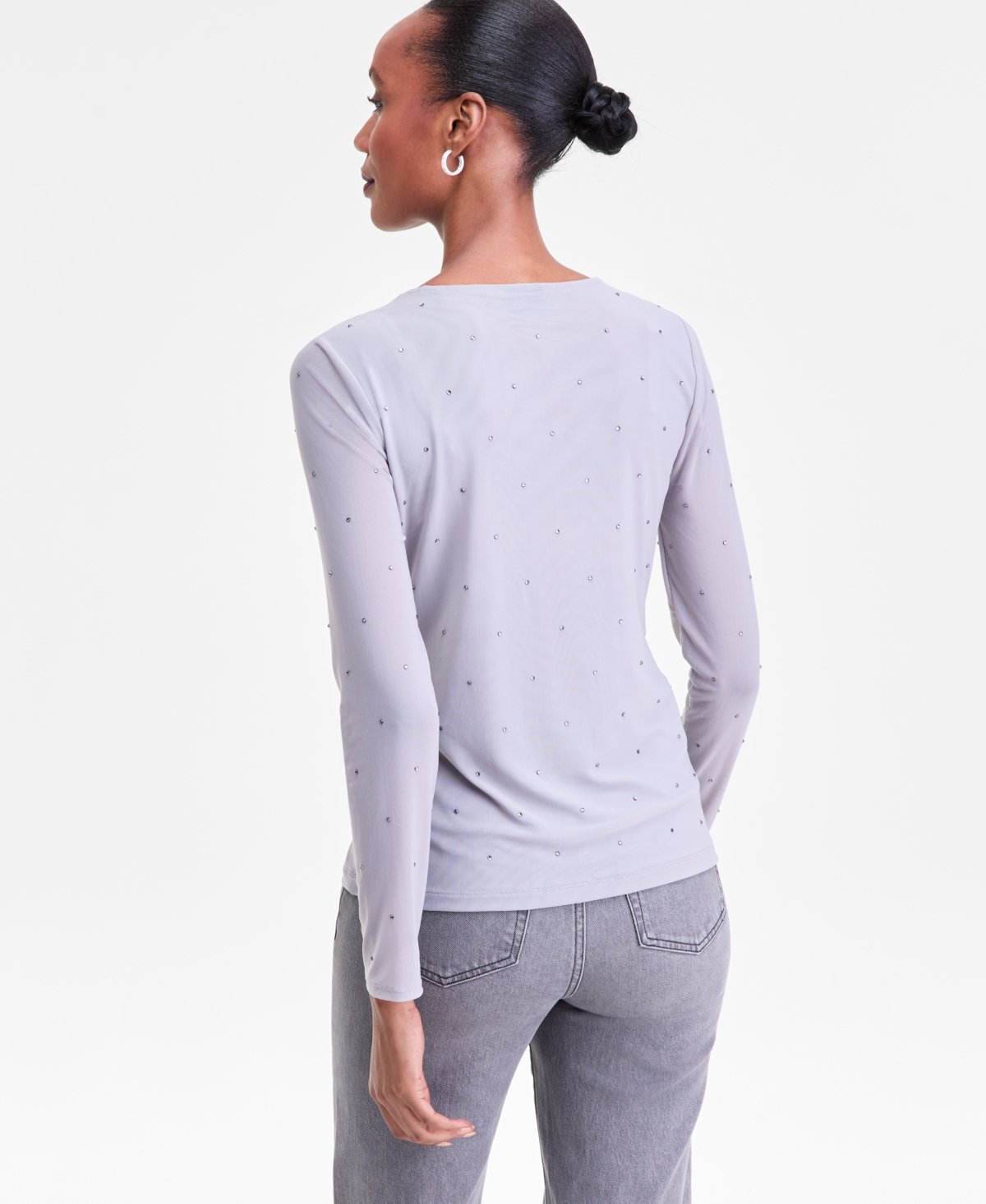 I.n.c. International Concepts Women's Crystal Mesh Long-Sleeve Top, Macy's Exclusive
