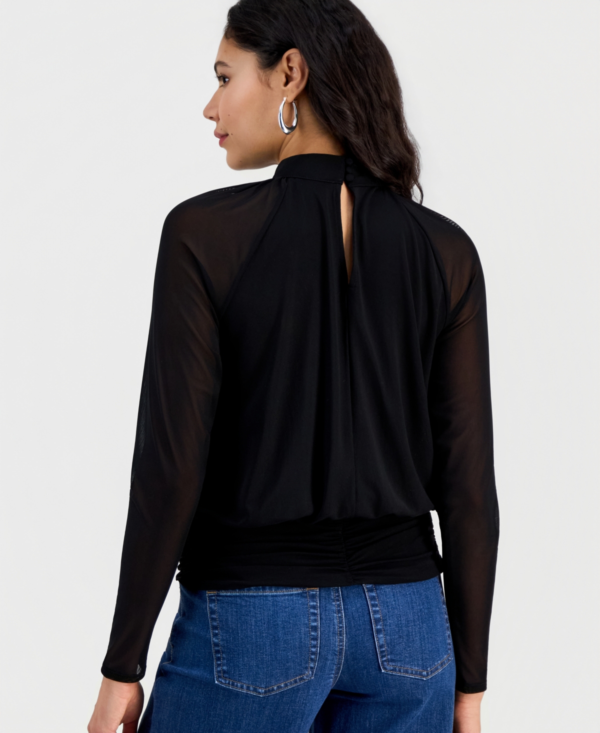 I.n.c. International Concepts Women's Long-Sleeve Mesh Cutout Top, Macy's Exclusive