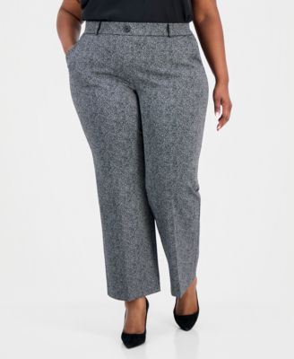 Plus Size Herringbone High-Rise Wide-Leg Pants