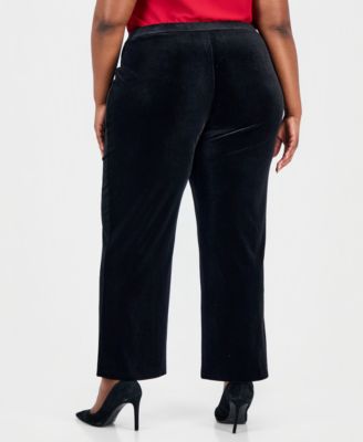 Plus Size Velvet Pull-On Wide-Leg Pants