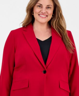 Plus Size Stretch Crepe One-Button Blazer