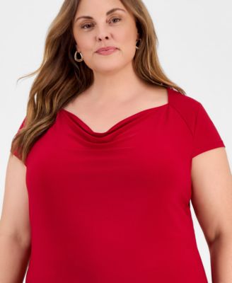 Plus Size Cowlneck Cap-Sleeve Top