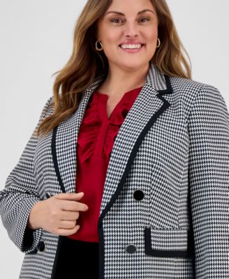 Plus Size Open Front Houndstooth Blazer