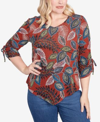 Women's Sunset Canyon Batik Leaves M&eacute;lange Asymmetrical Top