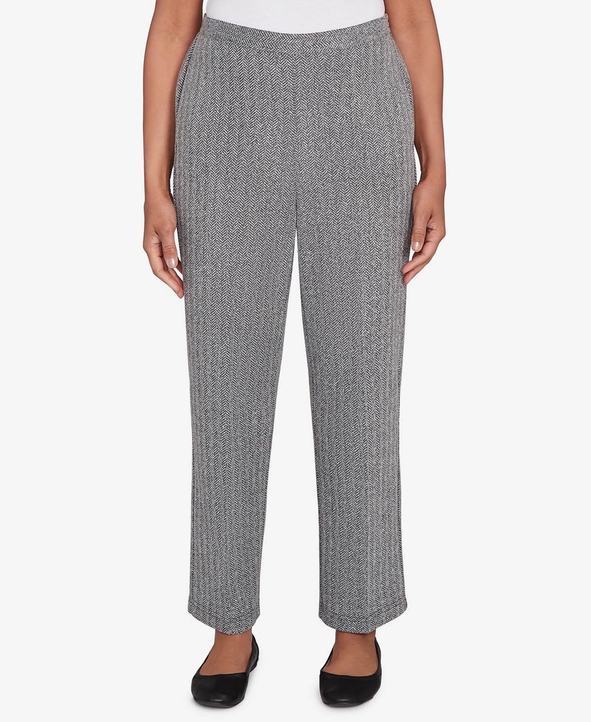 Alfred Dunner Women's Jet Setter Herringbone Knit Short Length Pants