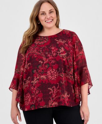 Kasper - Plus Size Floral-Print Ruffle Sleeve Blouse
