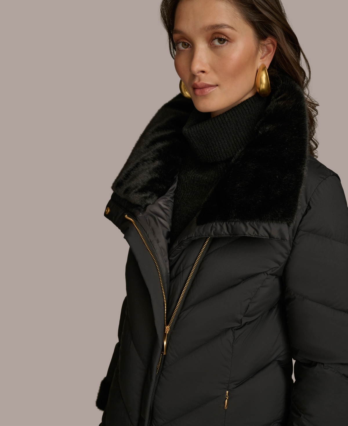 Donna Karan Women's Stretch Zip Closure Coat In Black