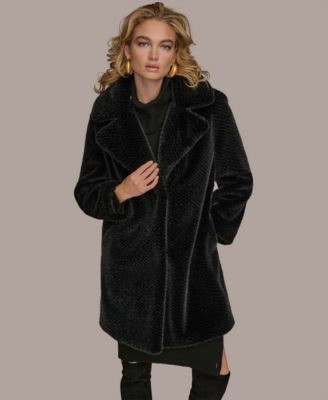 Women's Notched-Collar Faux-Fur Coat