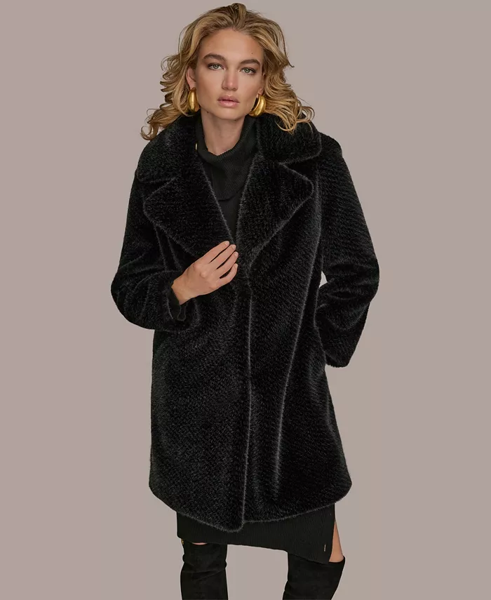 Women's Notched-Collar Faux-Fur Coat - thumbnail 6