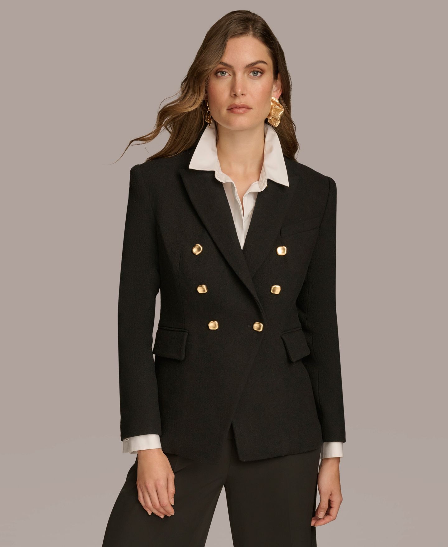 Женский пиджак Donna Karan New York Double Breasted Buttoned Blazer, цвет: Чёрный — фото 4