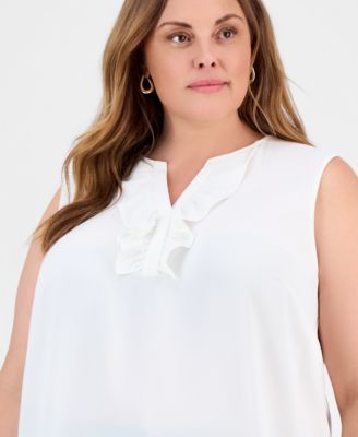 Plus Size Ruffle-Front Sleeveless Top