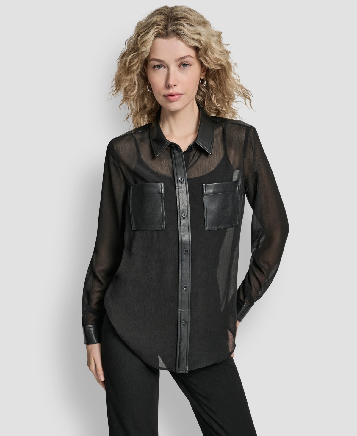 Dkny Women's Long Sleeve Collared Neck Top