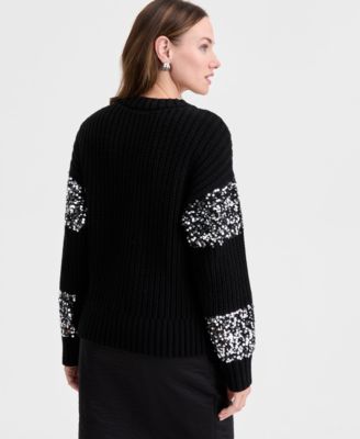 Women's Sequin Stripe Crewneck Sweater, Macy's Exclusive