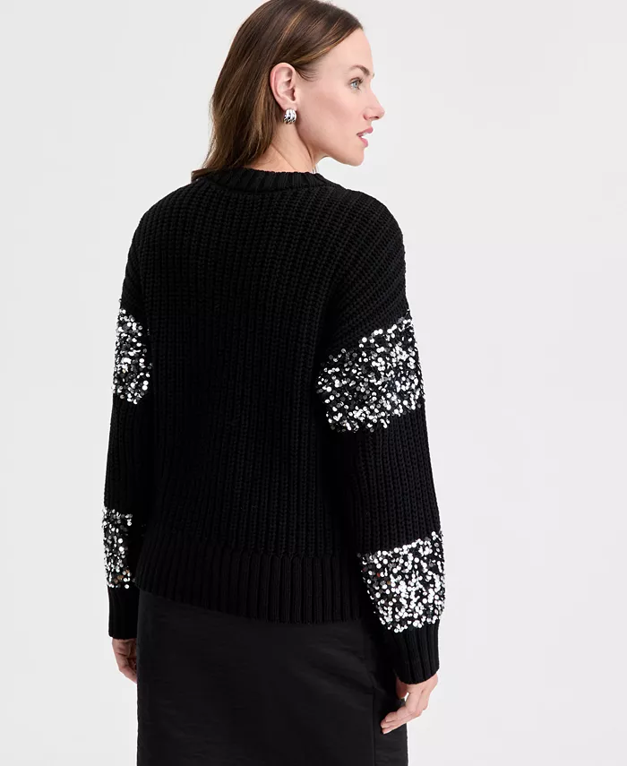 Women's Sequin Stripe Crewneck Sweater - thumbnail 7
