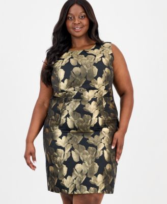 Plus Size Metallic Floral Jacquard Sheath Dress