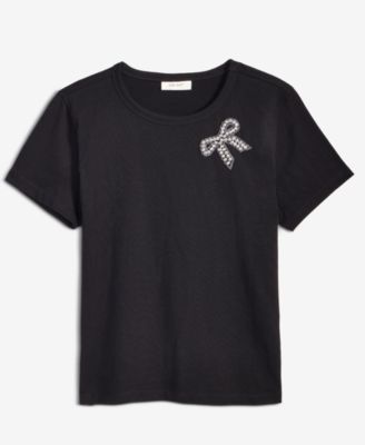 Women's Knit Rhinestone Bow T-Shirt, Macy's Exclusive