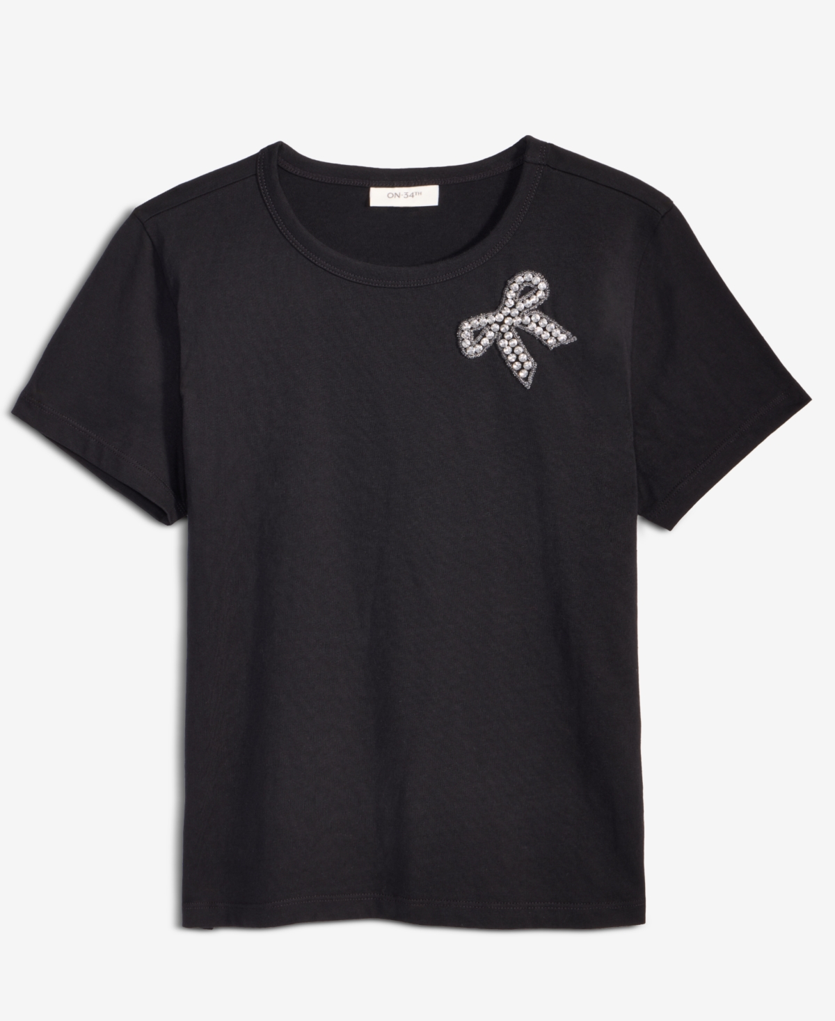 On 34th Women's Knit Rhinestone Bow T-shirt, Macy's Exclusive In Black