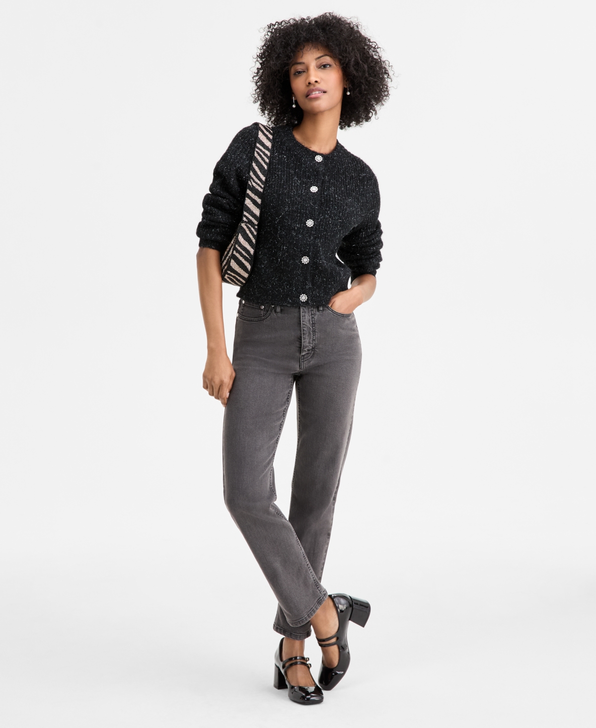 On 34th Women's Metallic-flecked Rhinestone-button Cardigan, Macy's Exclusive In Black