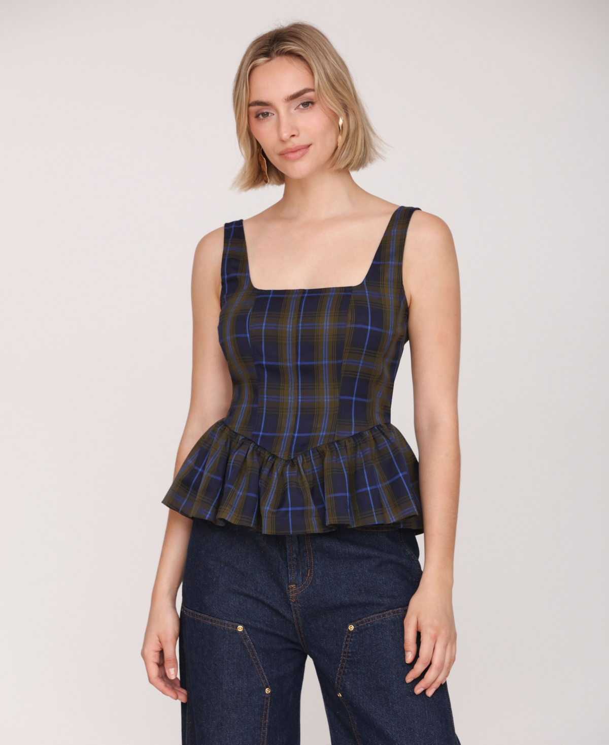 Avec Les Filles Women's Plaid Peplum Top In Multi