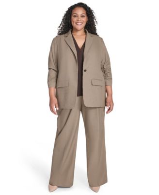 Calvin Klein - Plus Size Check-Print One-Button 3/4-Sleeve Jacket