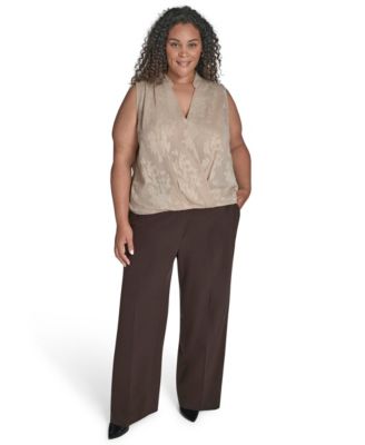 Calvin Klein - Plus Size Printed Faux-Wrap Sleeveless Blouse