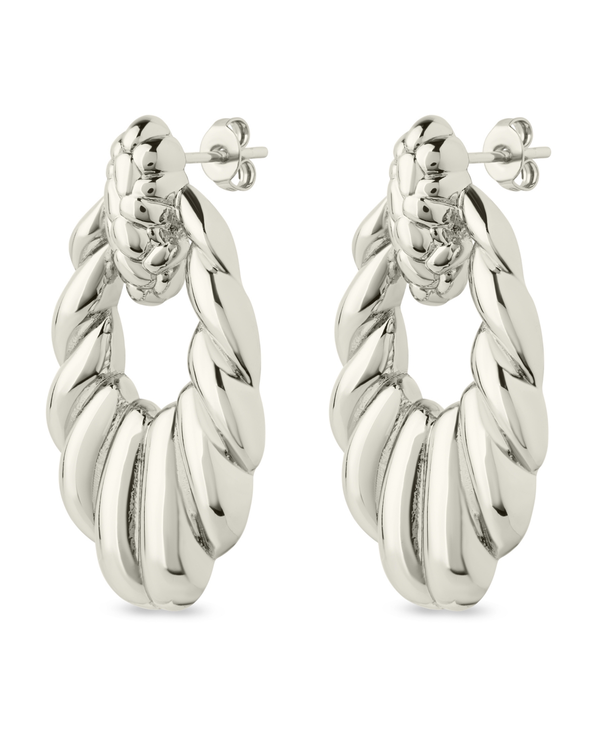 Sterling Forever Enid Textured Door Knocker Stud Earrings In Silver