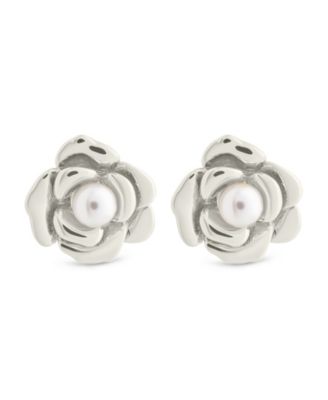 Rosa Cultivated Pearl Flower Stud Earrings