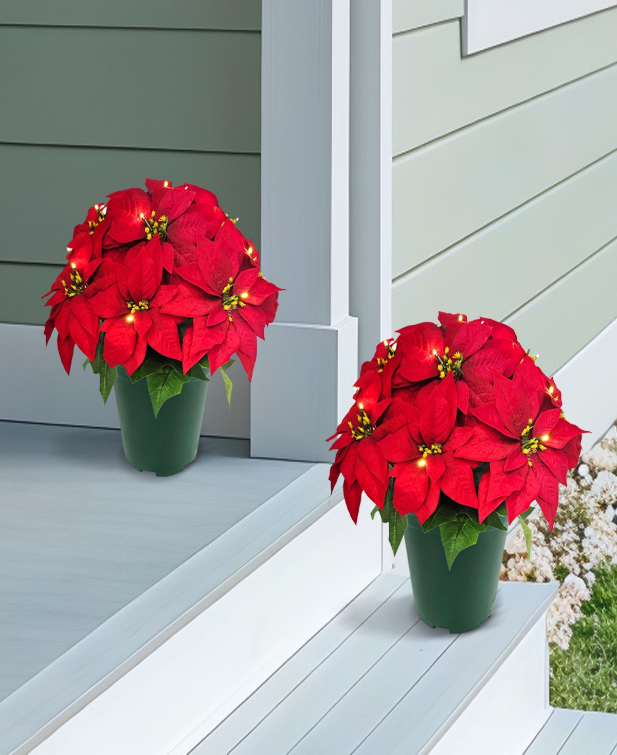 Puleo 19" Pre-Lit Artificial Potted Poinsettias