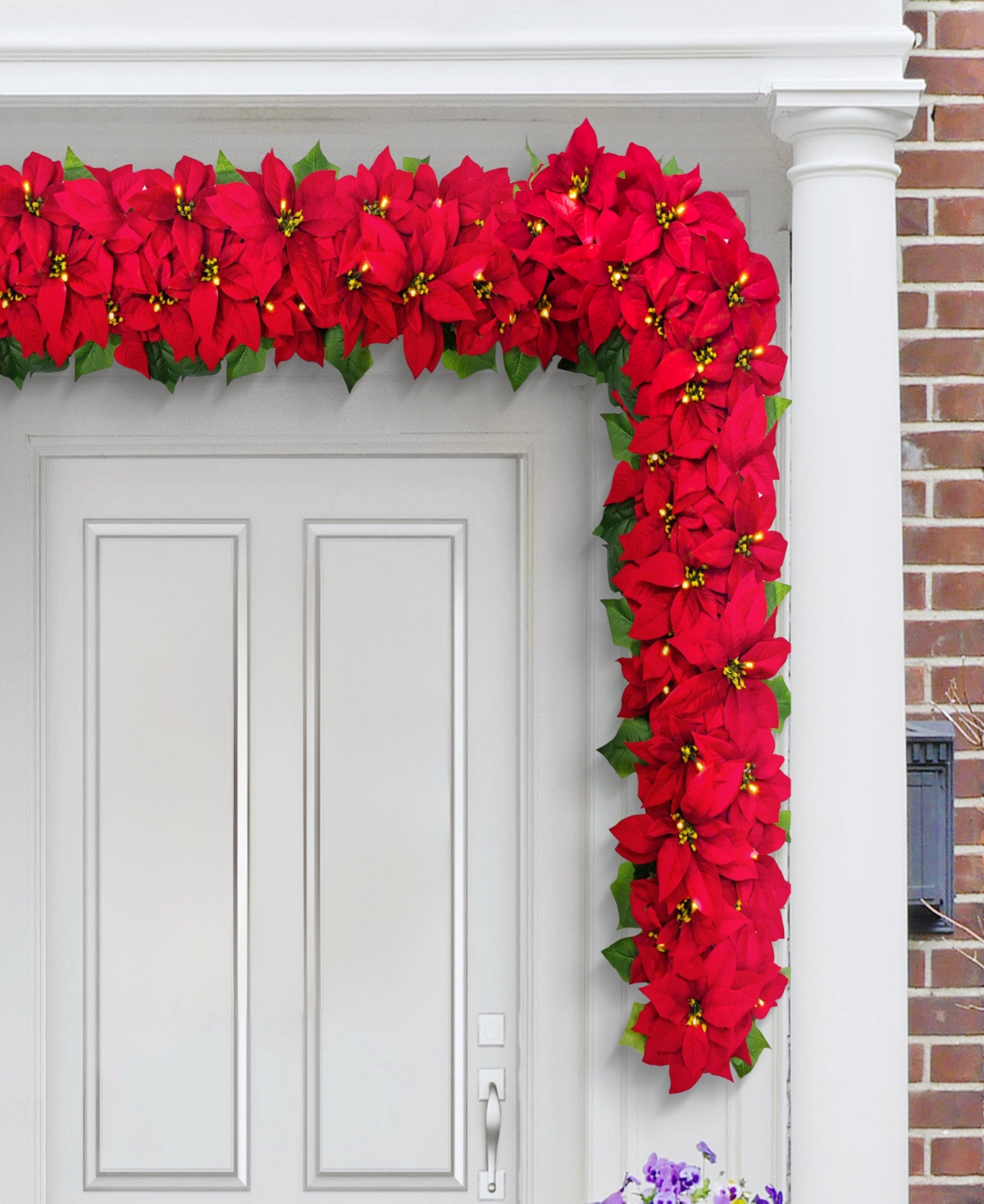 Puleo 12" Pre-lit Artificial Poinsettia Garland In Red