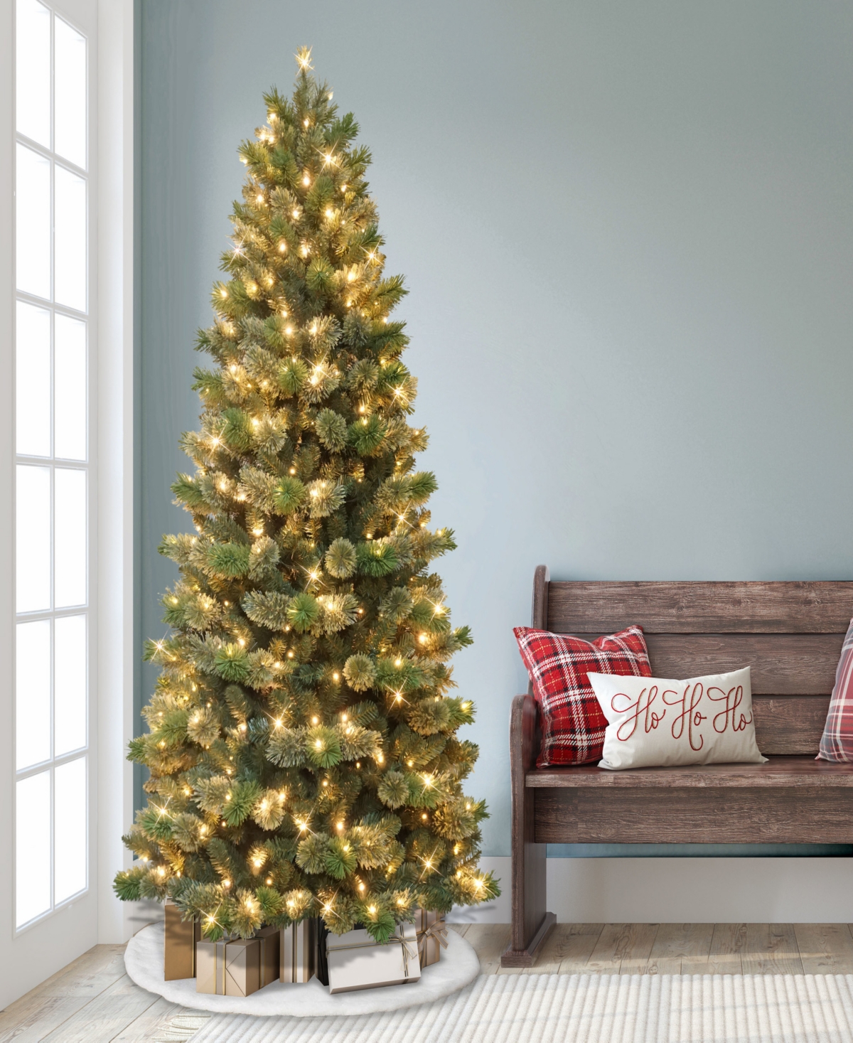 Puleo 7.5' Pre-lit Artificial Slim Oklahoma Pine Tree In Green