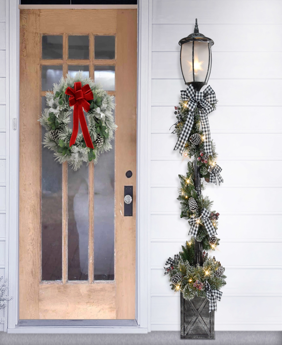 Puleo 7' Pre-lit Artificial Adorned Lamp Post With Branch Tips And Led Lights In Green