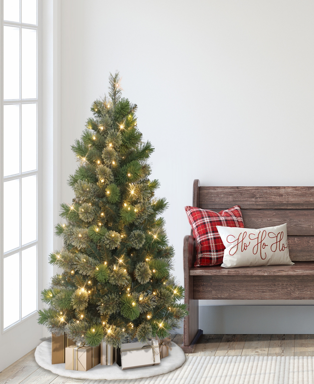 Puleo 4.5' Pre-lit Artificial Oklahoma Pine Tree In Green