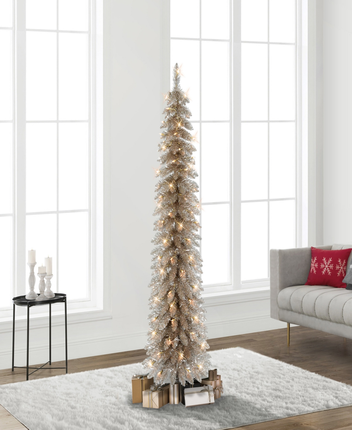 Puleo 6' Pre-lit Artificial Alpine Pencil Tree In Gold