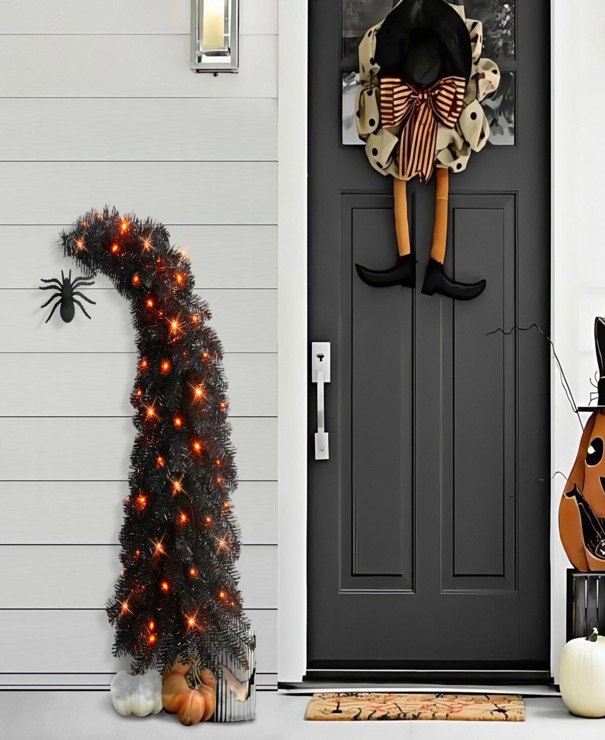 Puleo International Puleo 4' Pre-lit Black Tinsel Artificial Whimsical Halloween Tree In Black