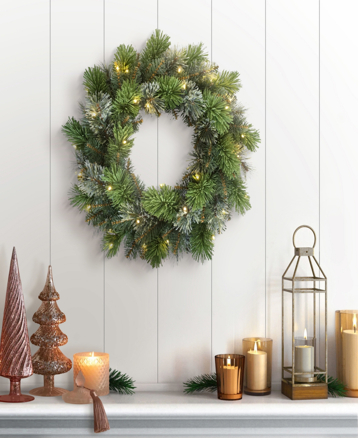 Puleo 24" Pre-lit Artificial Oklahoma Pine Wreath With Led Lights In Green