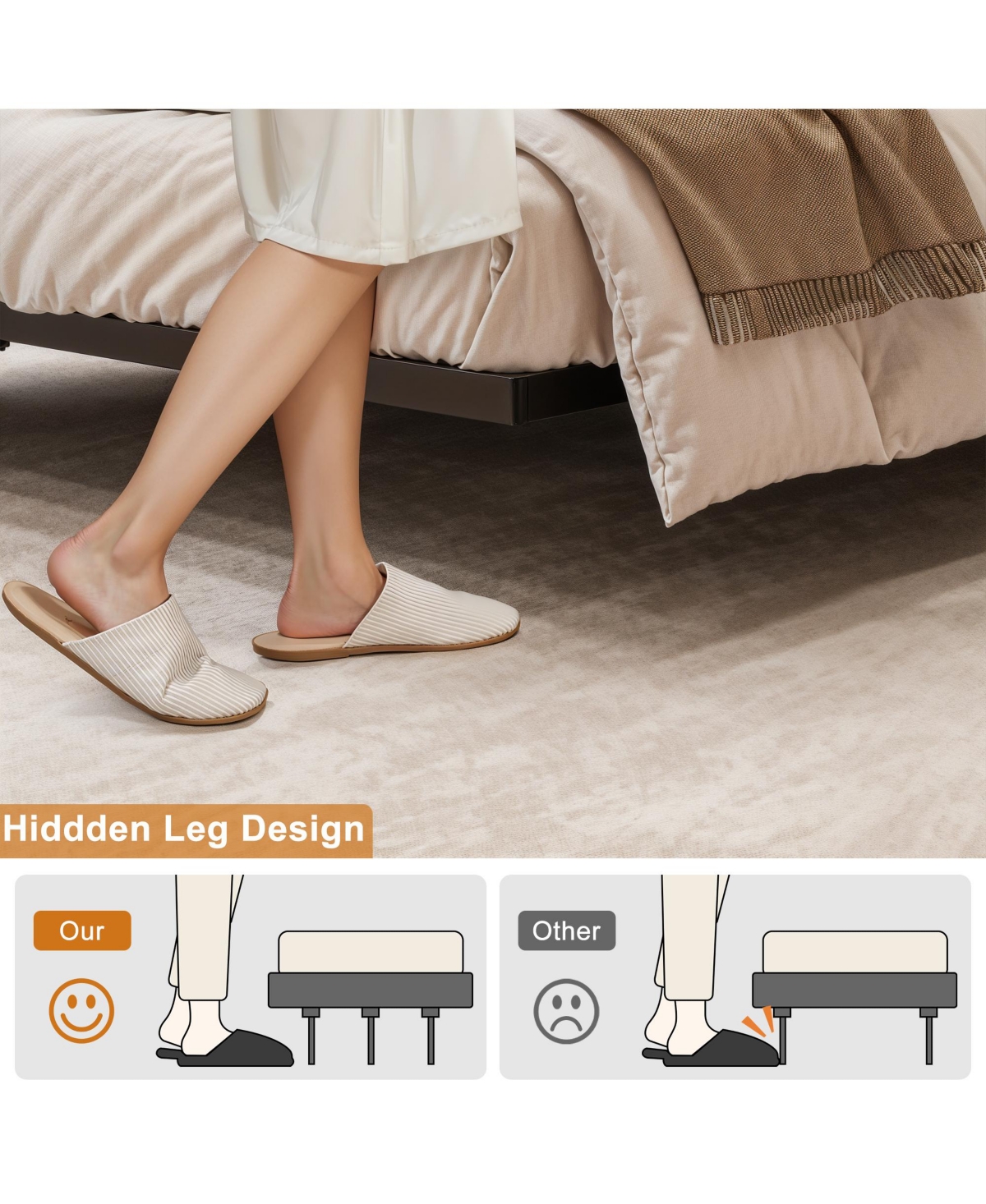 Hausource Queen Size Floating Bed Frame with Led Headboard & Charging Station No Box Spring Needed