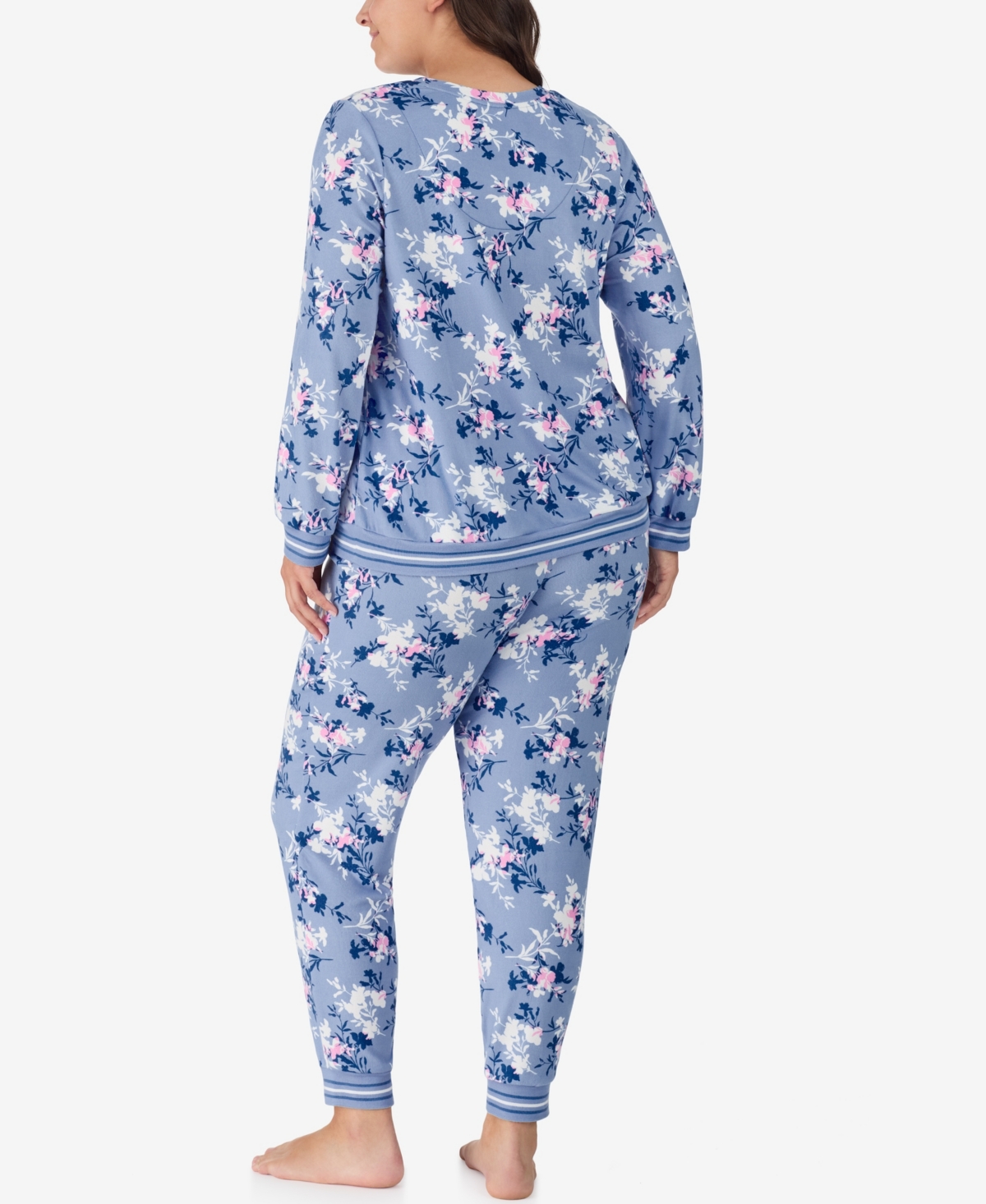 Ellen Tracy Plus Size 2-piece Long Sleeve Top And Pants Pajama Set In Blue