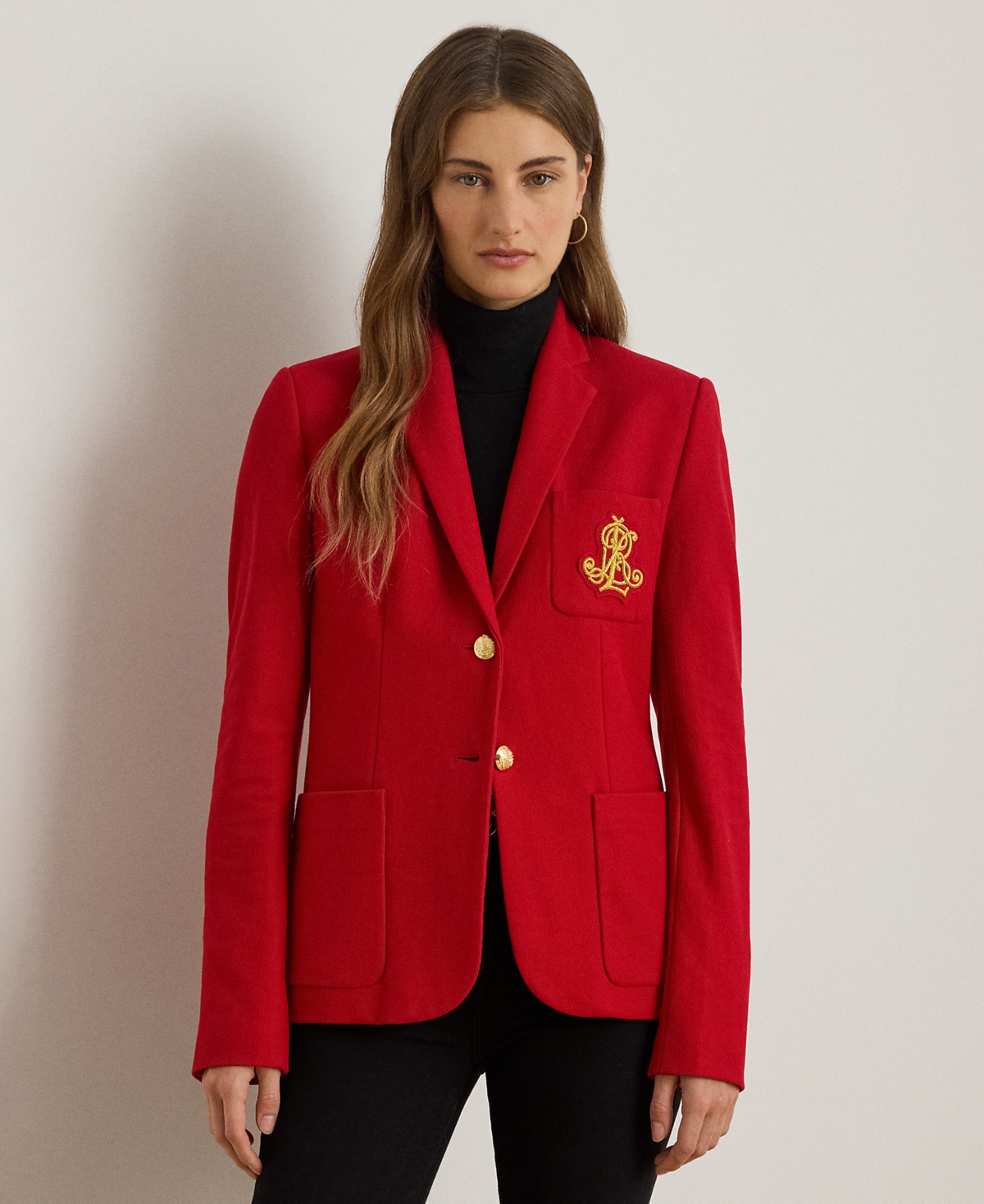 Ralph Lauren Petite Long Sleeve Blazer In Red