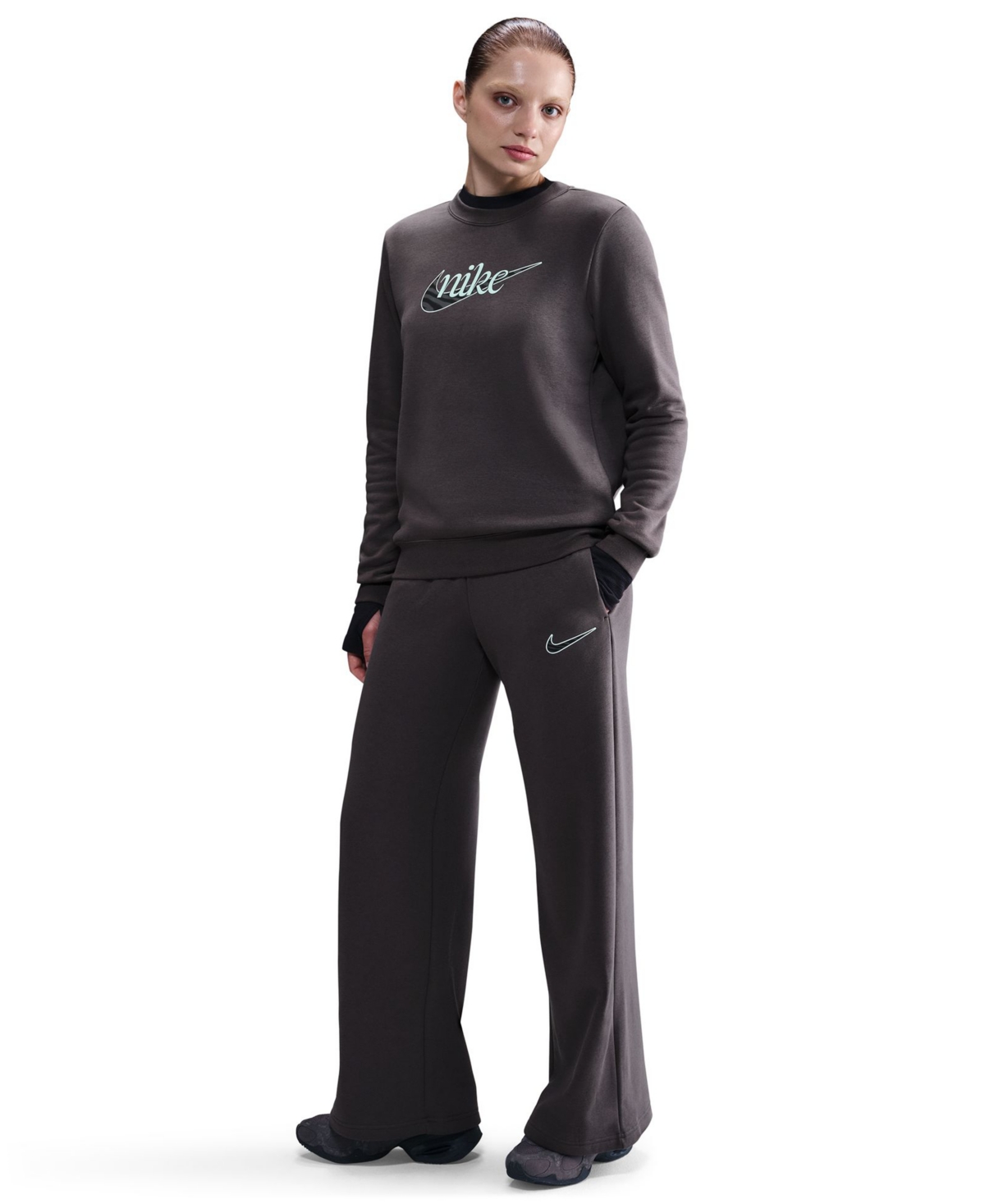 Nike Sportswear Women's Mid-rise Wide Leg Sweatpants In Gray