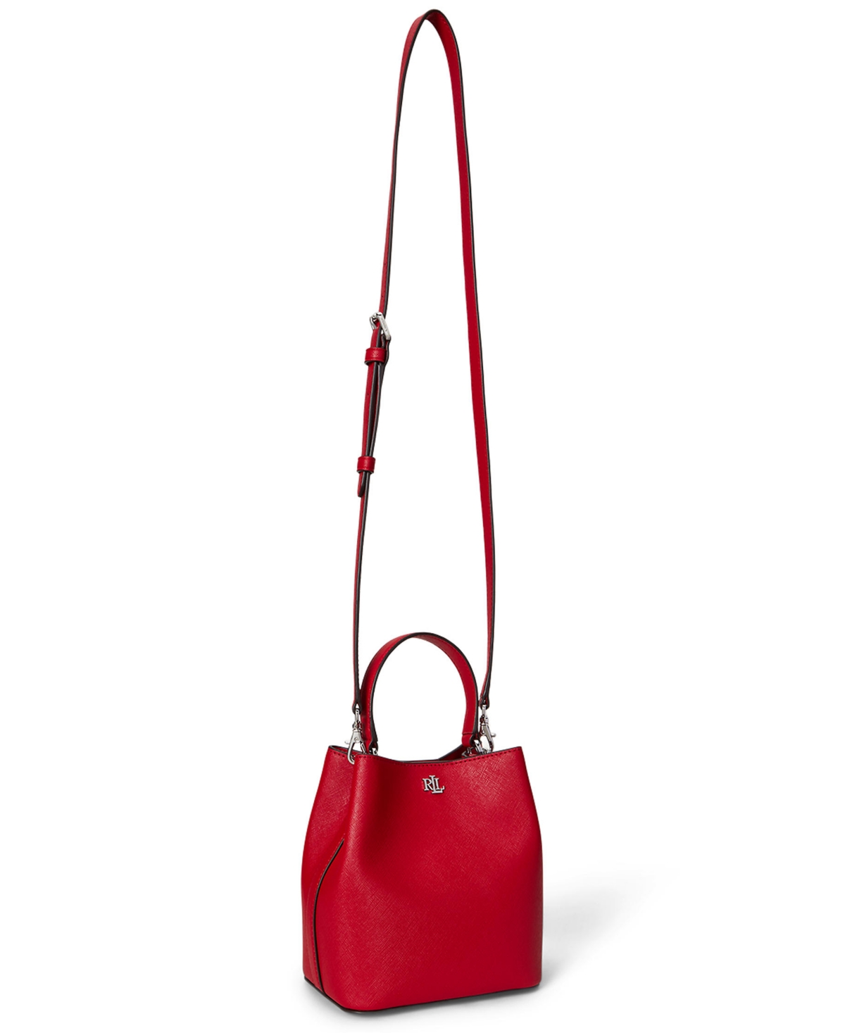 Ralph Lauren Crosshatch Leather Small Reese Bucket Bag In Red
