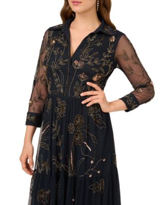 Women's Beaded Long Sleeve Maxi Dress